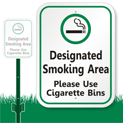 Designated Smoking Area Use Cigarette Bins Sign Kit, SKU ...
