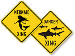 Shark, Whale, Mermaid Crossing Signs