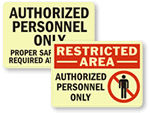 Photoluminescent Authorized Personnel Only Signs