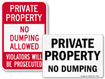 Private Property No Dumping Signs