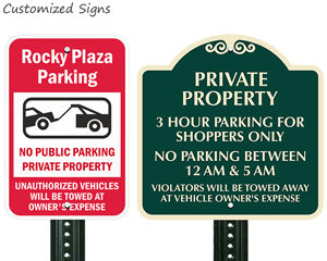 Customized private property no parking signs