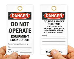 Do Not Operate Lockout Tag