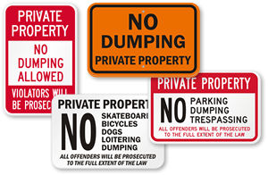 Private Property No Dumping Signs
