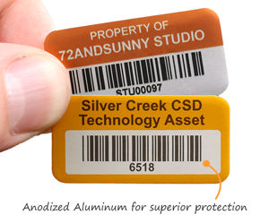 Durable metal asset tags with barcodes