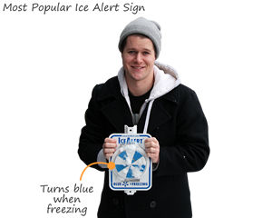 Ice alert turns blue when freezing