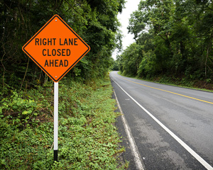 Right Lane Closed With Post Sign
