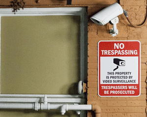 Bigtime Designs Aluminum Surveillance Sign Stop Trespassing 24 Hour Security Cam 