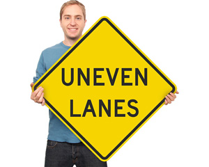 Uneven Lanes Signs