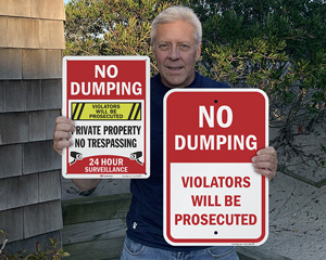 No dumping violators will be prosecuted sign