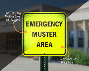 Reflective muster area sign