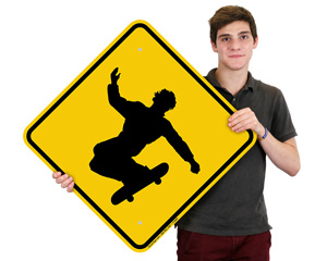Skateboarding allowed signs