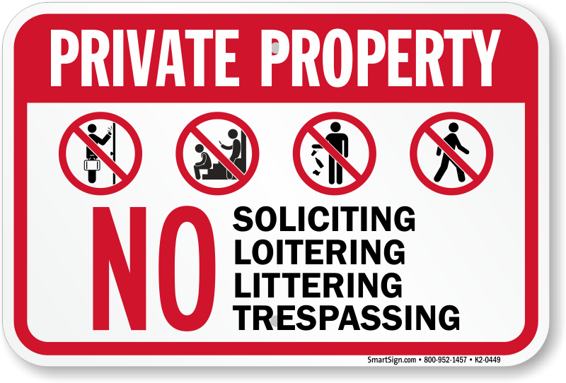 Private Property No Soliciting Littering Trespassing Sign SKU K2 0449