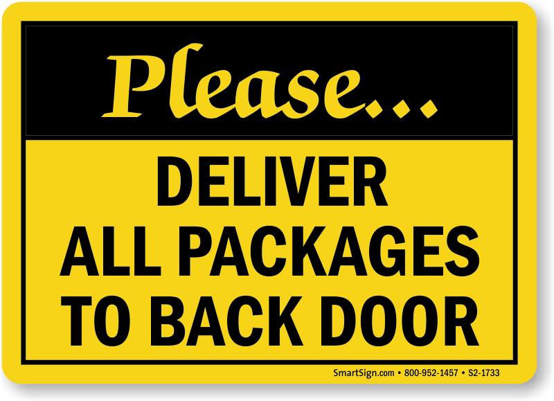 Back Door. Sign for delivery. Doors Backdoor. Notice on the Door.