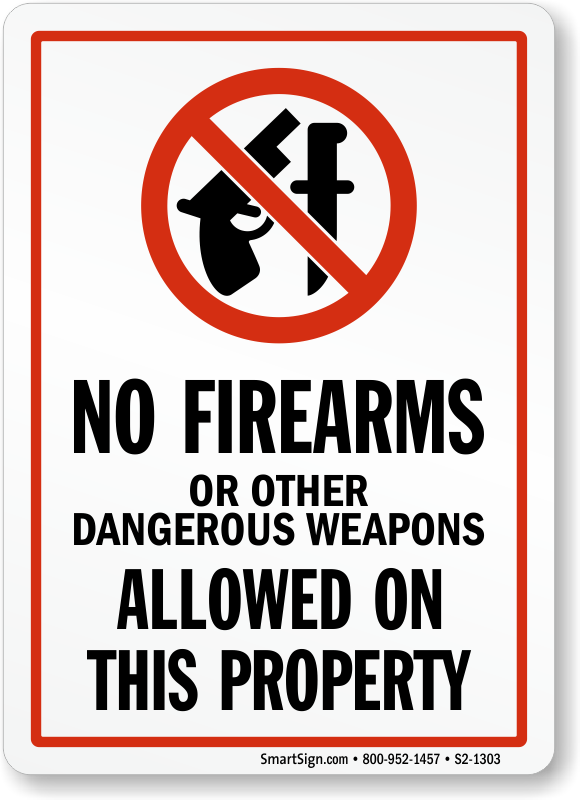 Property is not allowed. No Weapons. Weapons not allowed. No Guns allowed. Запрещающий знак огнестрельное оружие.