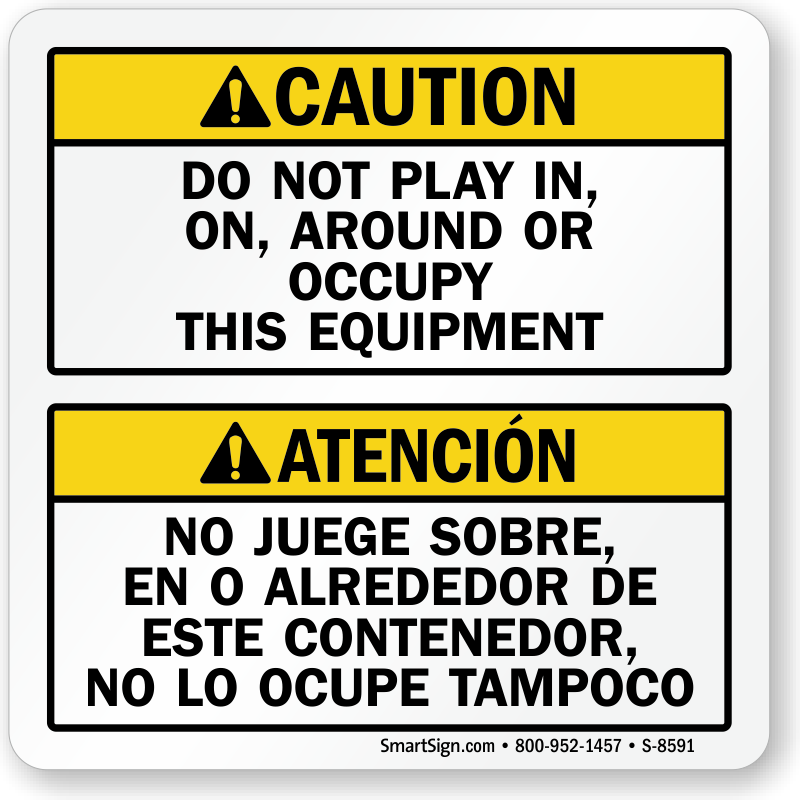 Bilingual Do Not Play in on Around or Occupy Equipment Label, SKU: S-8591
