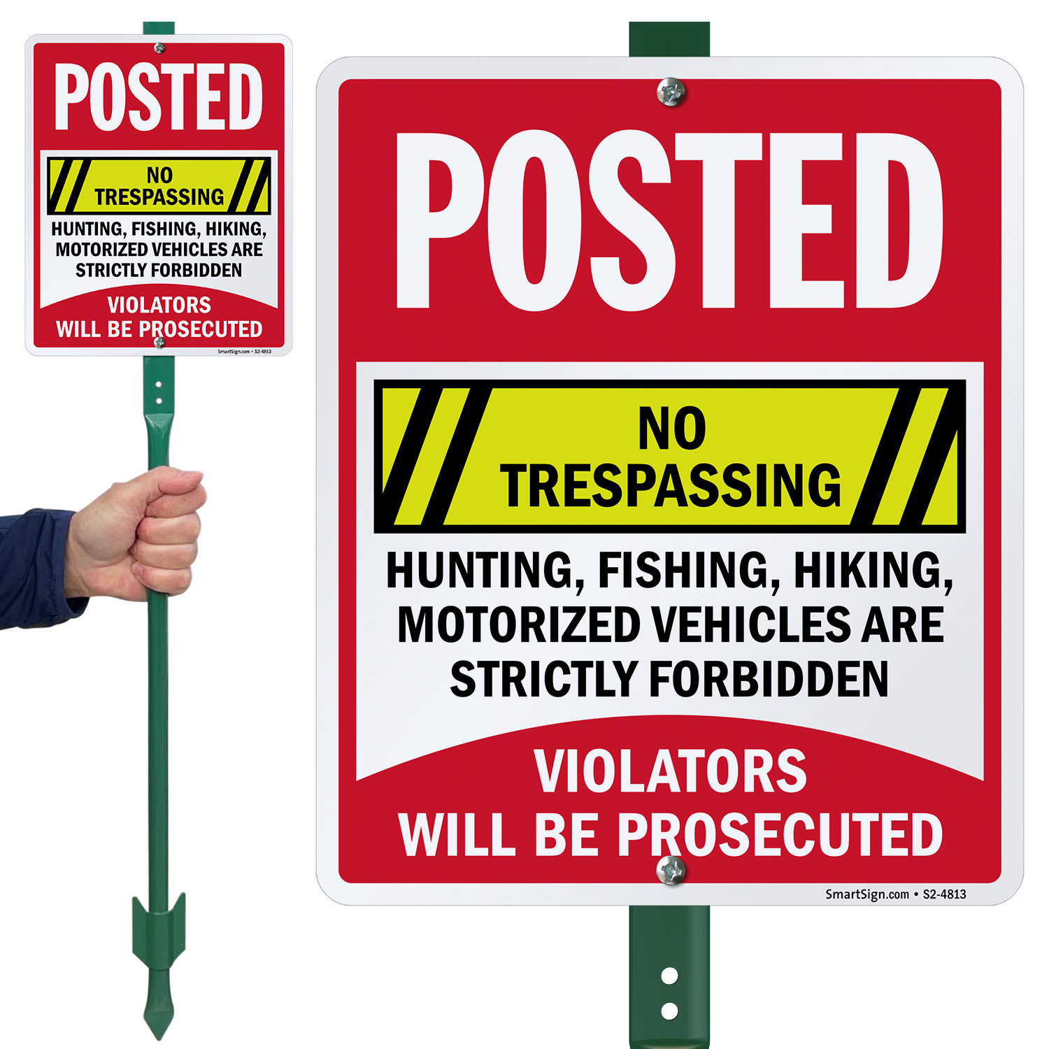 No Trespassing Violators Will Be Prosecuted Posted Sign, SKU: S2-4813