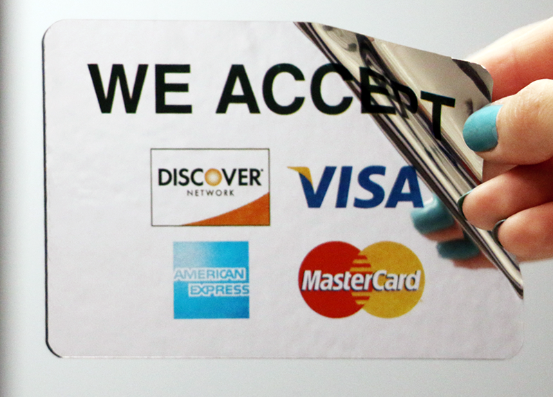 Visa, MasterCard, American Express Cards Accepted Label