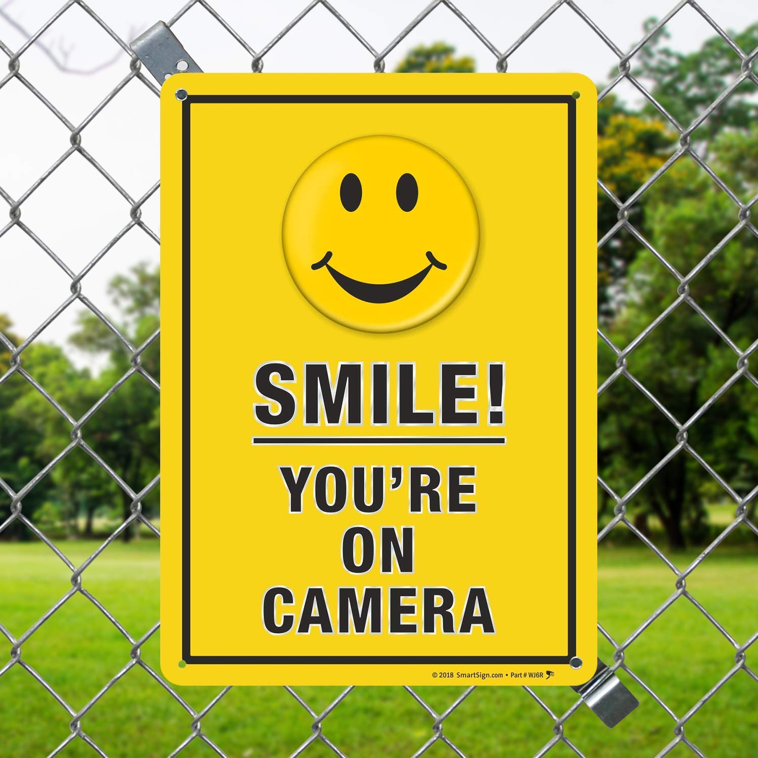 Smile! You're On Camera Yellow Color with Black Border Signs, SKU S2