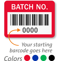 BATCH NO. Label barcode pack of 1000