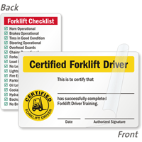 Certified Forklift Driver Self Laminating Wallet Card 2 Sided