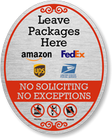 Leave Packages Here No Soliciting No Exceptions Door Sign