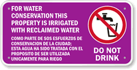 Bilingual Reclaimed Water Do Not Drink Sign