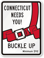 Connecticut Buckle Up Seat Belt Safety Sign