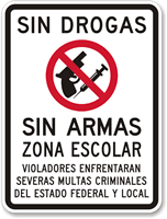 Spanish Drug Gun Free School Zone Sign