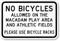No Bicycles Allowed on Athletic Fields Sign