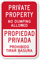Private Property No Dumping Allowed, Bilingual Sign 
