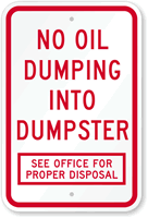 No Oil Dumping Into Dumpster Sign