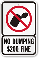 No Dumping $200 Fine (with Graphic) Sign