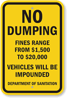 No Dumping Fines Range Sign
