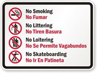 No Smoking Bilingual Sign With Graphic