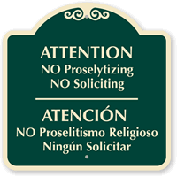 Bilingual No Proselytizing & No Soliciting Sign