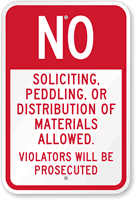 No Soliciting Or Distribution Of Materials Allowed Sign