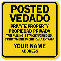 Private Property No Trespassing Bilingual Custom Sign