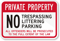 Private Property No Littering, No Trespassing Sign