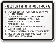 Rules for use of School Grounds Sign