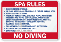 Spa Rules Custom No Diving Sign