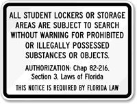 Lockers, Storage Areas Subject to Search Sign