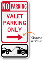 Valet Parking Only Sign with Arrow