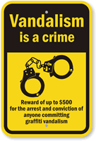 Vandalism Is A Crime Sign With Handcuffs Graphic