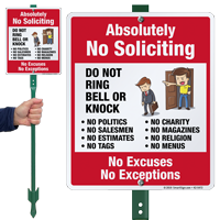 Absolutely No Soliciting Do Not Ring Bell or Knock No Excuses No Exceptions
