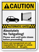 Automatic Gates No Tailgating Caution Sign