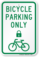 Bicycle Parking Only Sign with Lock Symbol