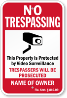 Custom Florida No Trespassing Sign