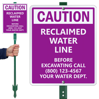 Custom Caution Reclaimed Water Line, No Digging Sign