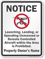 Unmanned Remote Controlled Aircraft Prohibited Drone Sign