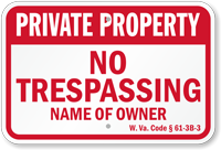 West Virginia Private Property Sign